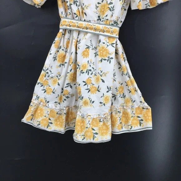 Joie White yellow floral puff sleeve mini dress Azaleia spring summer flirty 10 - Picture 14 of 16